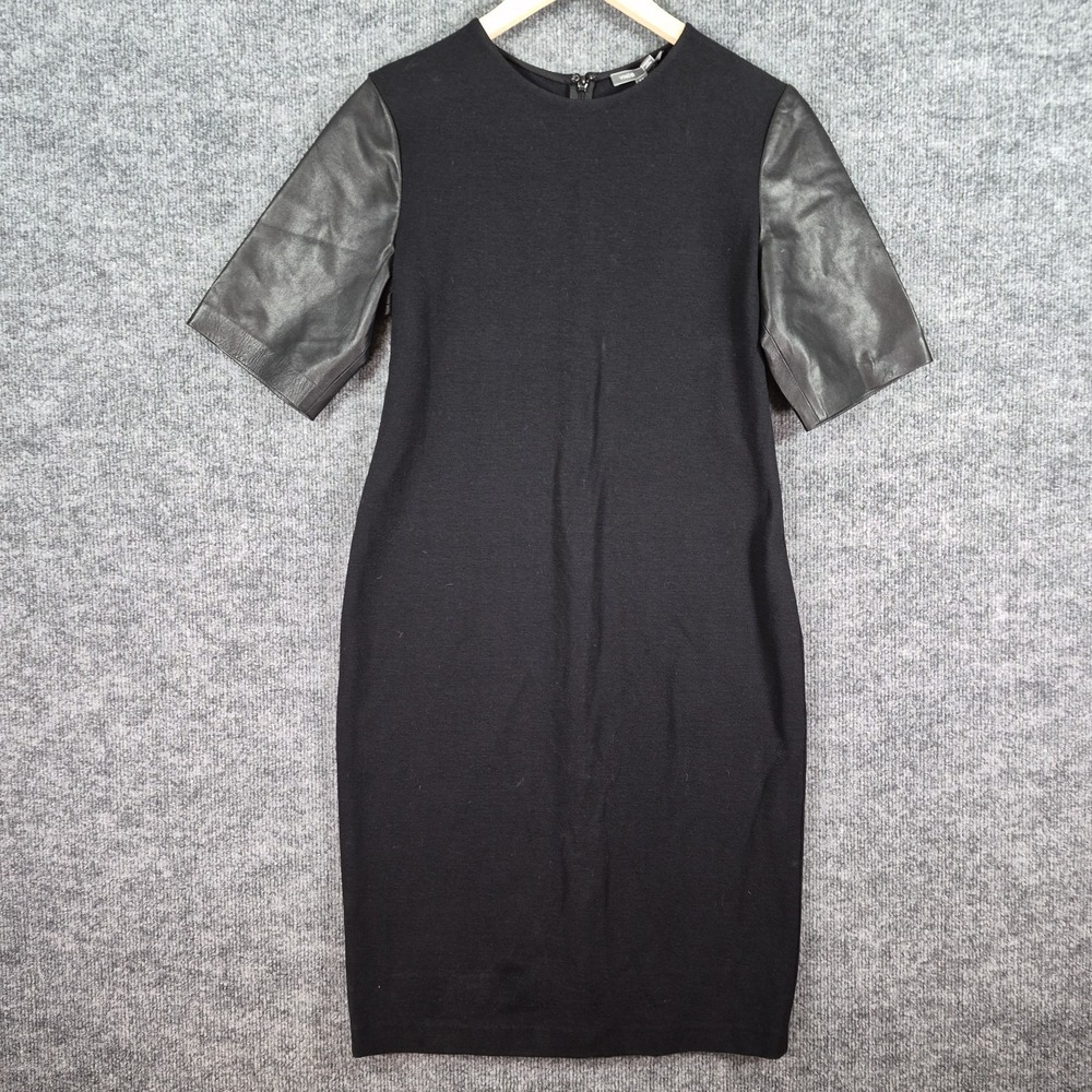 Vince Black Leather Sleeve Pencil Dress Work Career Office Womens 10